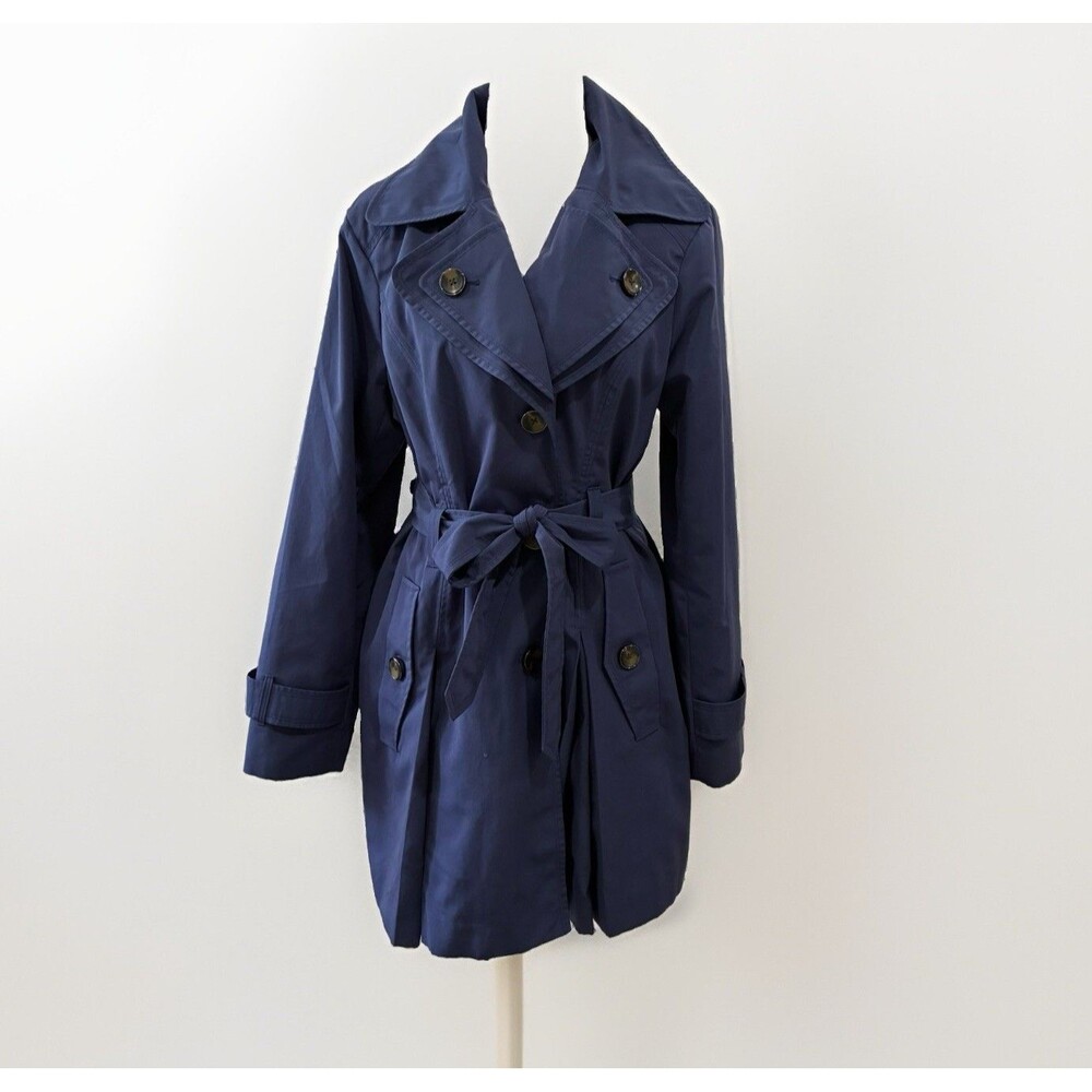 Tower By London Fog Women’s Trench Coat All Weather Navy Raincoat Size Large